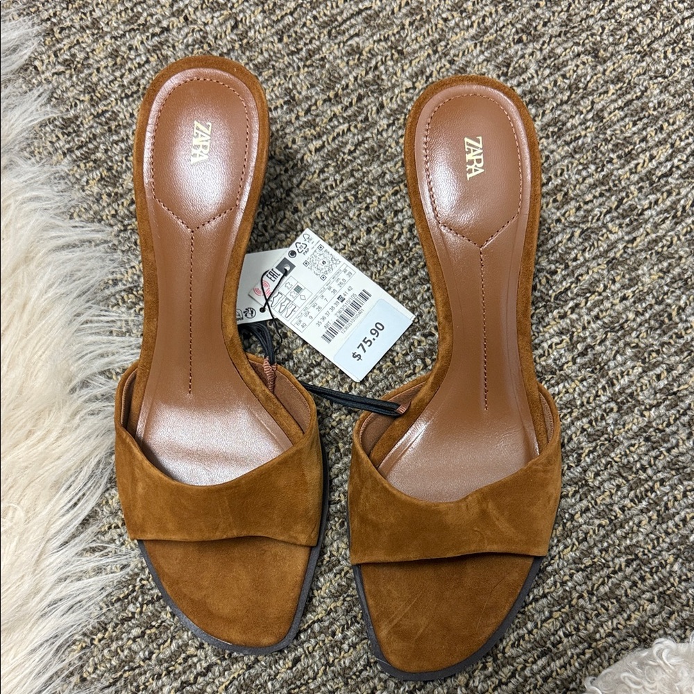 Zara Women's Brown Suede Heels